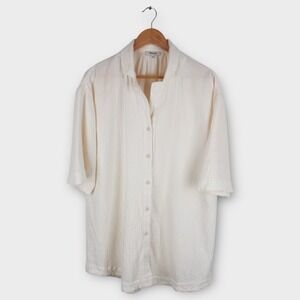 Madewell Crinkle Gauze Button-Front Shirt Women's Small Cream 100% Cotton